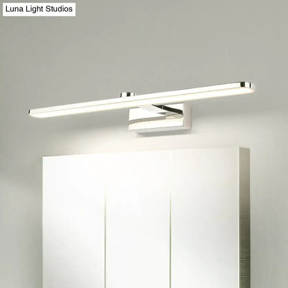 Modern white finish led wall light bathroom sconce with chrome-finished rectangular design and integrated led bulb illumination