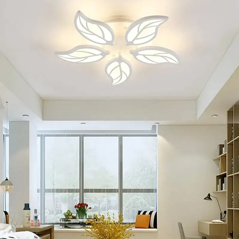 Modern white flower acrylic led ceiling chandelier with leaf-shaped design for living room lighting