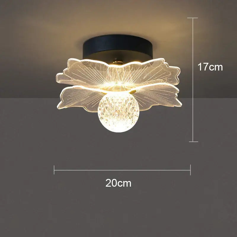 Modern white flower led ceiling lamp with translucent glass petals and crystal sphere center for bedroom decorbites led ceiling