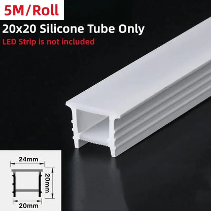 White 20x20mm silicone tube for led strip light in a 5-meter roll for modern living room wall decor