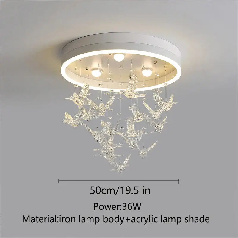 Modern white flying bird ceiling light with clear acrylic bird figurines for kids bedroom decorbites flying bird design