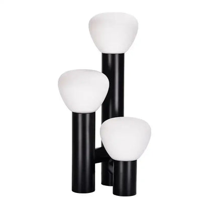 Modern black metal decorbites glass table lamp with three frosted white globes for bedroom ambient lighting
