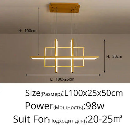 Modern white geometric aluminum pendant light with gold-finished intersecting rectangular frames for living room decorbites geometric aluminum pendant