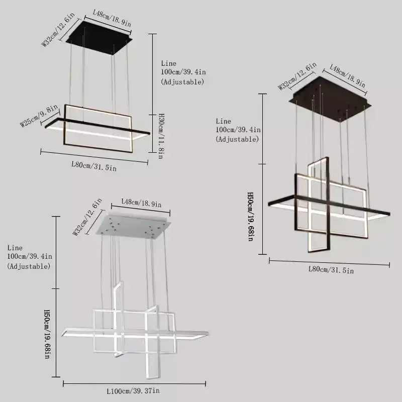 Modern white geometric aluminum pendant light with black and white rectangular frames and adjustable hanging lines for living room decorbites geometric aluminum pendant