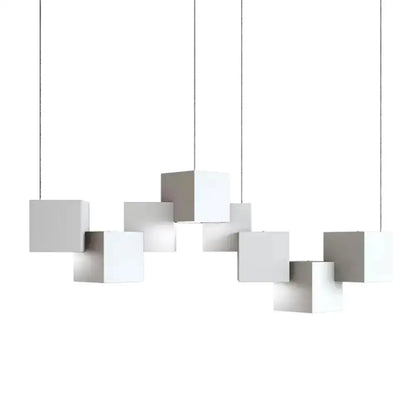 Modern white geometric led island light with minimalist cube design for kitchen or living room island light fixture
