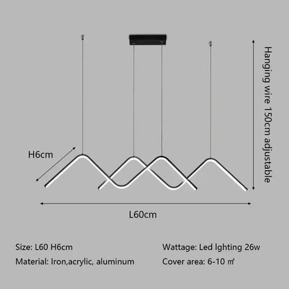 Modern white geometric LED pendant light with sleek mountain-range design in iron acrylic and aluminum for dining room decorbites geometric led pendant lights