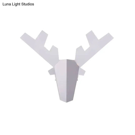 Modern white geometric reindeer wall lamp with angular antlers and minimalist design for bedroom light type use