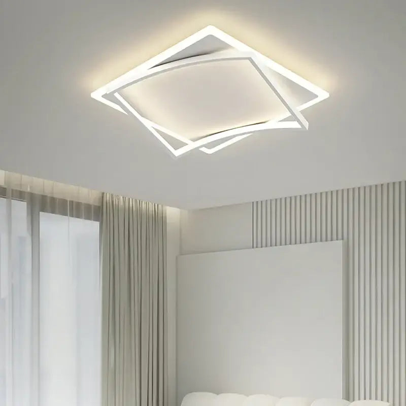 Modern white geometric square LED ceiling light with layered design and soft ambient glow for living room decorbites ceiling light