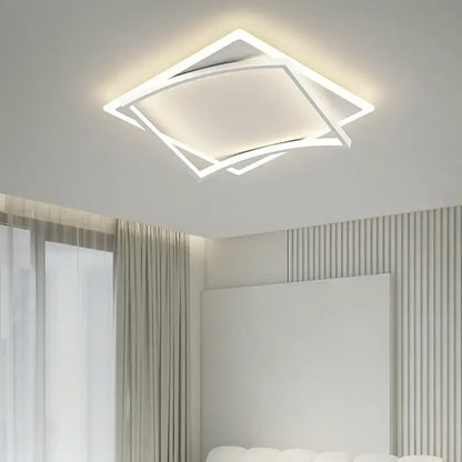 Modern white geometric square LED ceiling light with layered design and soft ambient glow for living room decorbites ceiling light
