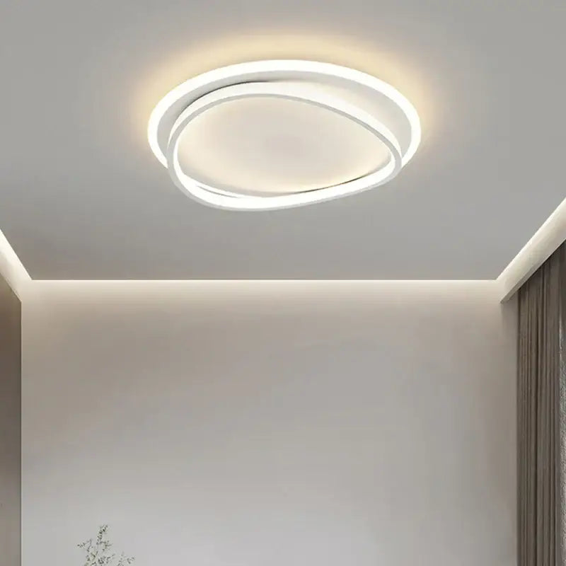 Modern white geometric square led ceiling light with two concentric rings emitting warm white glow by decorbites geometric square ceiling light