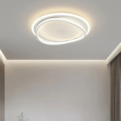 Modern white geometric square led ceiling light with two concentric rings emitting warm white glow by decorbites geometric square ceiling light