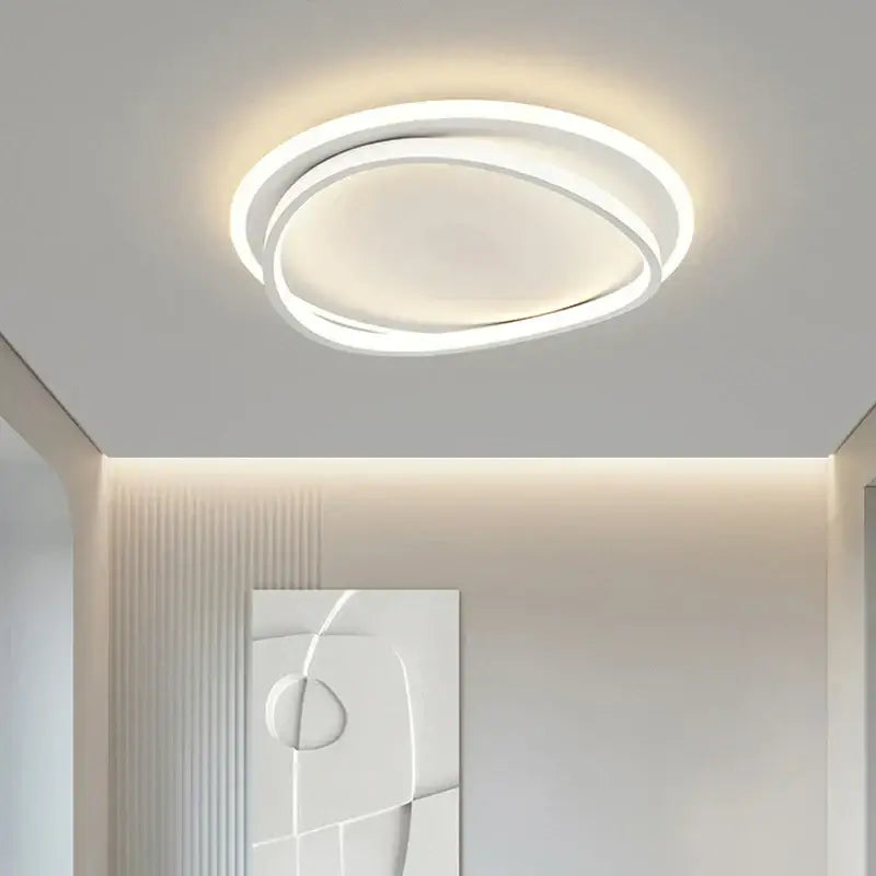 Modern white geometric square led ceiling light with two concentric rings emitting warm glow for living room decorbites ceiling light