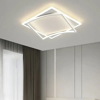 Modern white geometric square led ceiling light with layered design and soft ambient glow for living room decorbites ceiling light