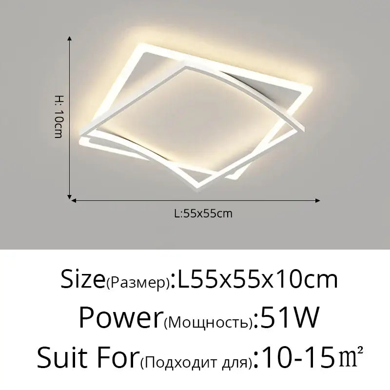 Modern white geometric square led ceiling light with layered design for living room decorbites ceiling light