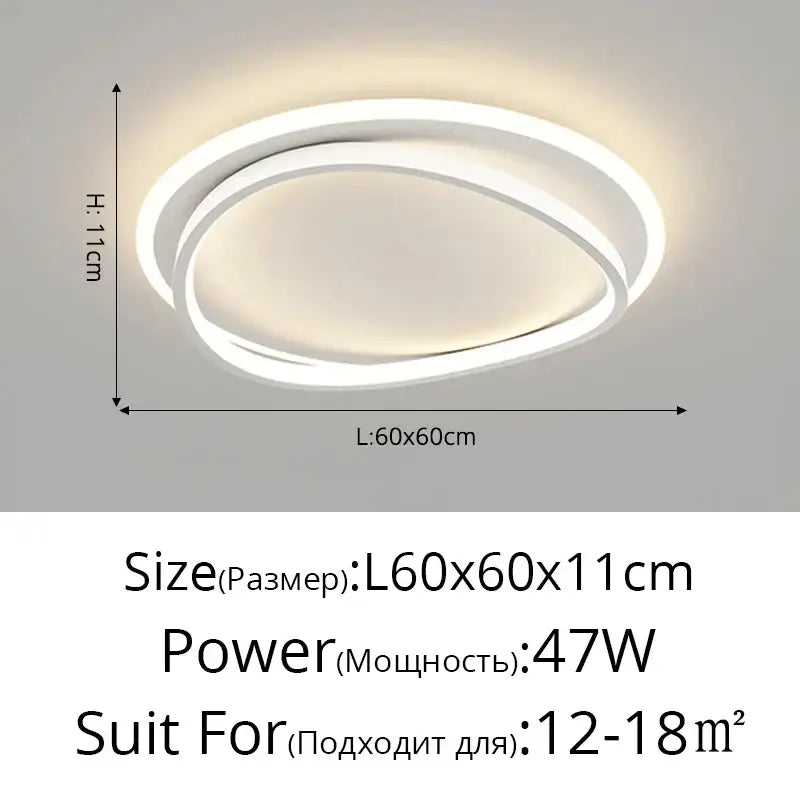 Modern white geometric square led ceiling light with two concentric rings and warm glow for living room decorbites geometric square led