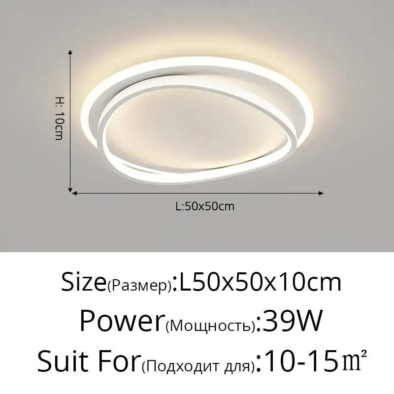 Modern white geometric square led ceiling light with two concentric rings and warm glow for living room decorbites ceiling light