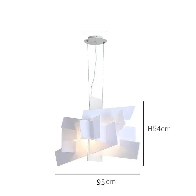 Modern white geometric stacking pendant lamp with layered angular panels and sleek circular ceiling mount for living room decorbites big bang