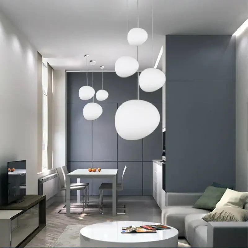 Modern white glass ball led pendant light with spherical design for dining room decorbites glass ball fixture