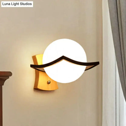 Modern white glass ball sconce with black mustache accent and direct wired electric for bedroom great addition