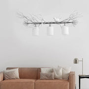 DecorBites™ modern 3-head white glass pendant light with gold silver branch and decorative birds for ceiling island use