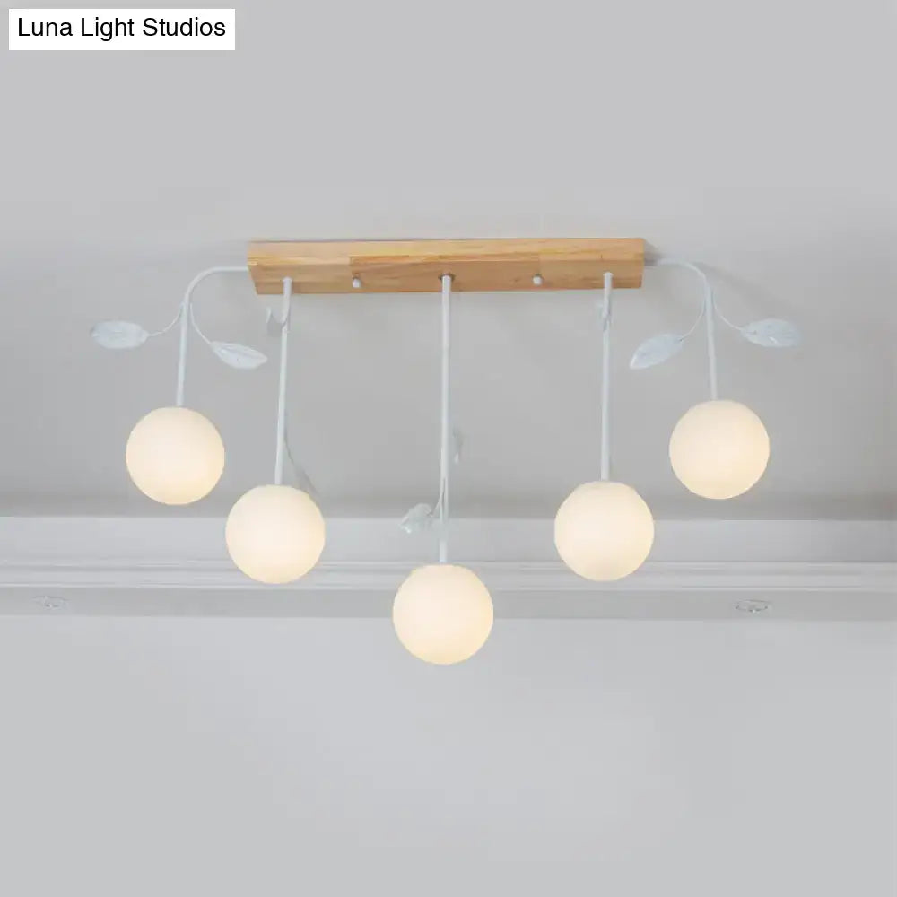 Modern simple design decorbites™ light orb island ceiling lamp with milky glass globes and natural wood e26 e27 base