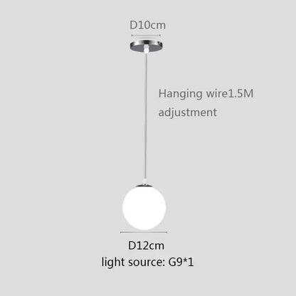 Modern pendant light with a white globe shade frosted glass globe and chrome ceiling mount for kitchen dining room use
