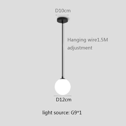 Minimalist black pendant light with white globe shade and adjustable hanging wire for modern kitchen and dining rooms