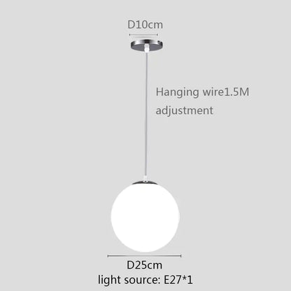 Modern white globe pendant light with frosted white globe shade and polished chrome fixture for kitchen dining room use