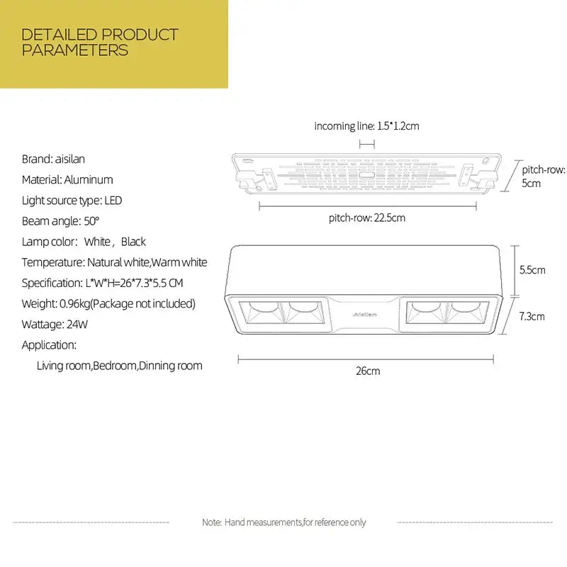 Black aluminum 24w cri97 square led recessed light fixture with dual lamps for natural and warm white illumination