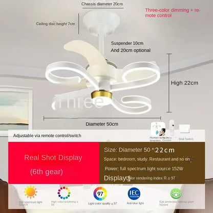 Modern white and gold ceiling fan light with three curved translucent blades for an elegant bedroom fan light