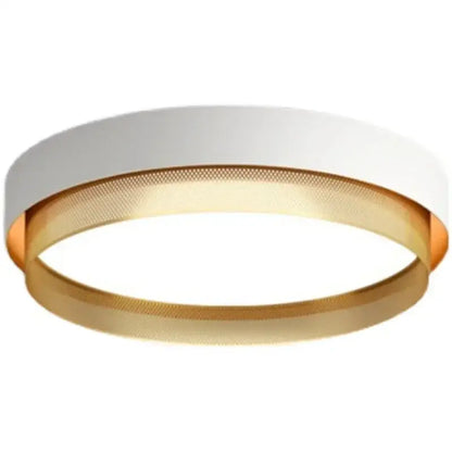 Modern white and gold circular metal grid ceiling light with sleek outer ring and textured gold inner band for bedroom decorbites circular metal