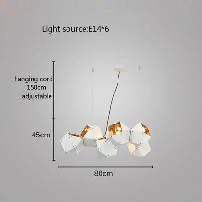 Modern white and gold cube led pendant light with geometric metallic facets and six e14 bulbs for dining room decorbites cube led