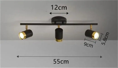 Black and gold three-light decorbites ceiling chandelier with adjustable spotlights for modern living room decor