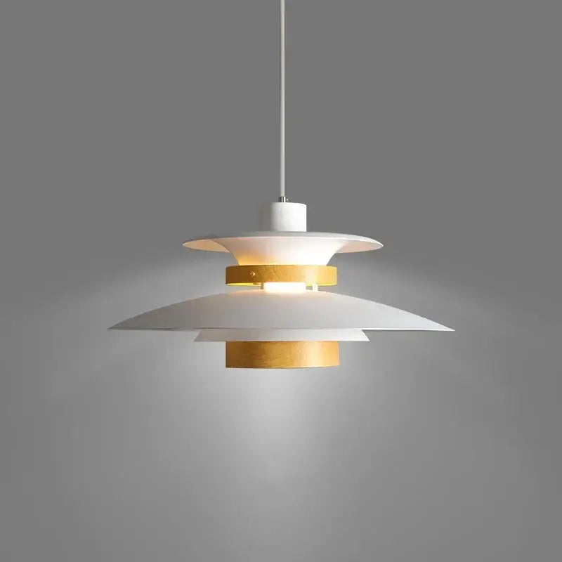 Modern white and gold designer pendant light with layered minimalist design for living room decorbites pendant light