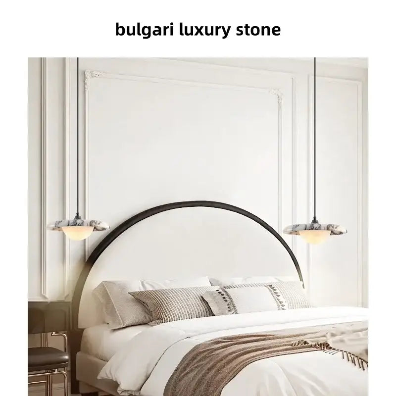 Modern white and gray marble pendant light with black frame decorbites 3d printed ball led hanging above bed