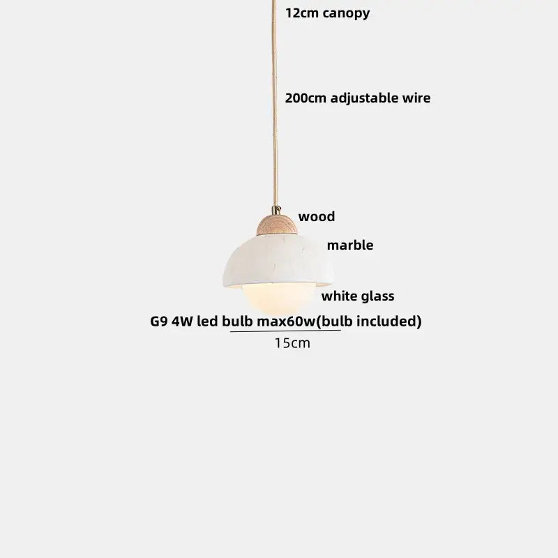 Modern white and gray marble pendant light with wood accents and printed ball led by decorbites 3d printed design