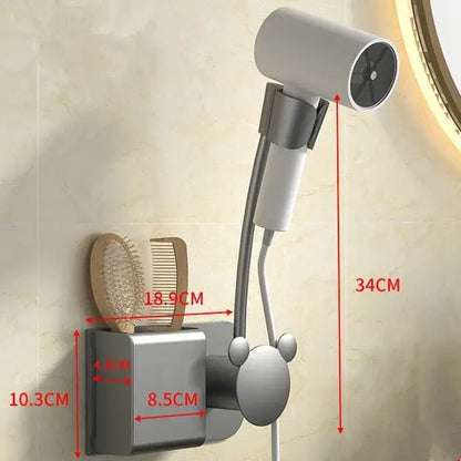Silver mickey mouse-themed wall mounted hair dryer holder with brush comb storage for decorbites bathroom hair dryer organization