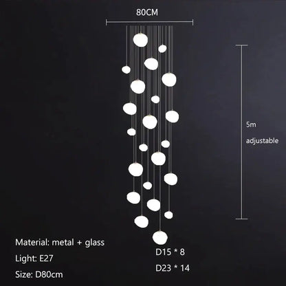 Modern white gregg glass suspension pendant light with metal frame and cascading spherical lights for villa staircase decorbites pendant light