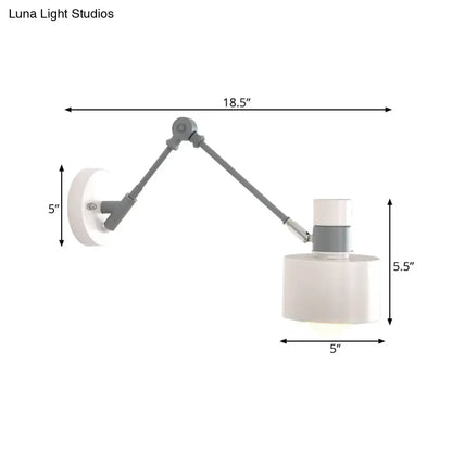 Modern white and grey adjustable wall sconce light with sleek cylindrical shade and articulated arms for bedroom use