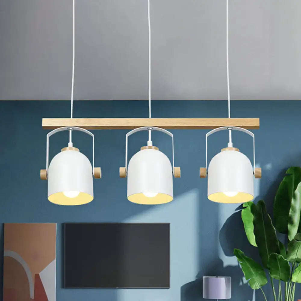 DecorBites™ modern grey dome shade chandelier with white ceramic pendants, wooden accents, and metal frames