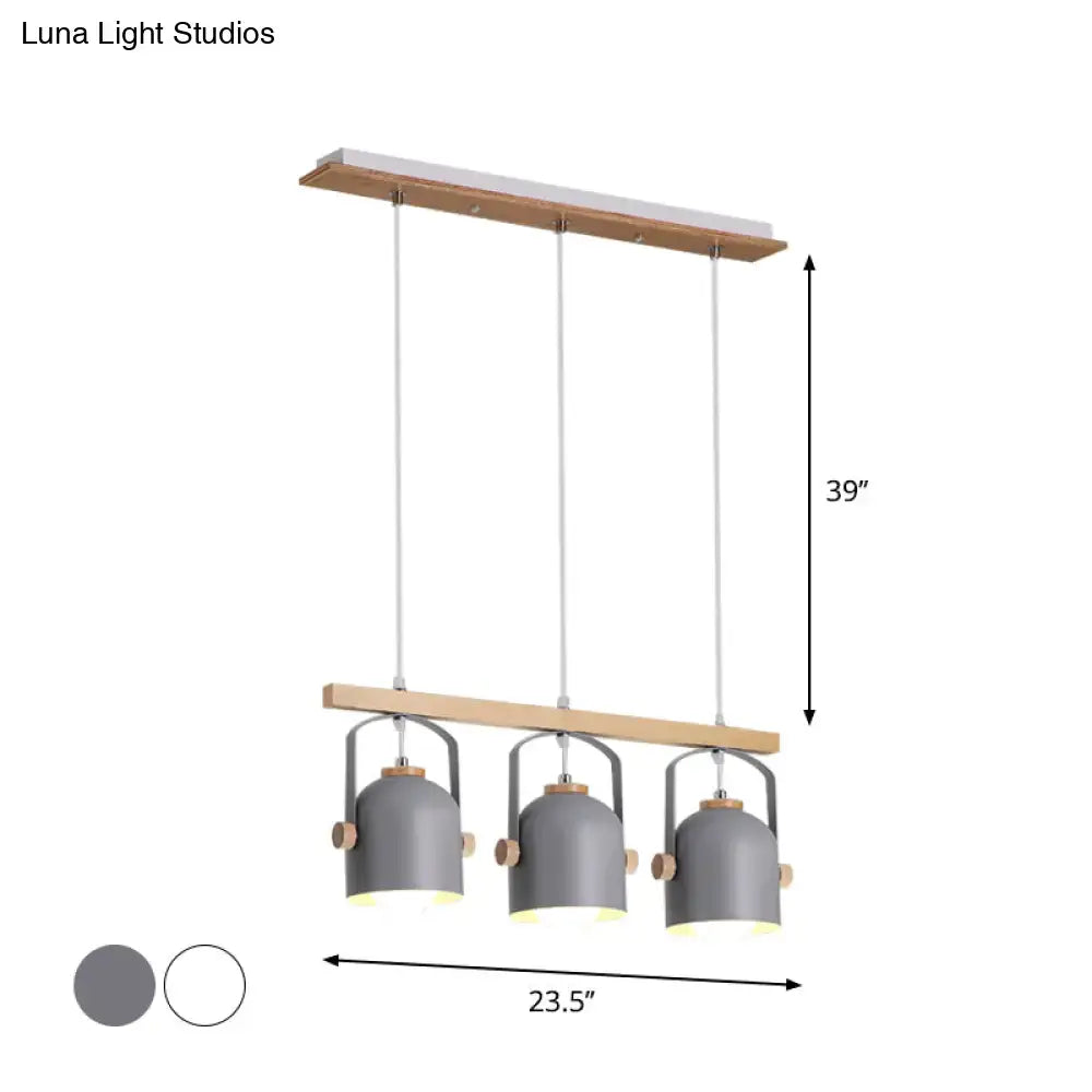 DecorBites™ modern white and grey dome shade chandelier with grey dome metal pendant lights and wooden accents