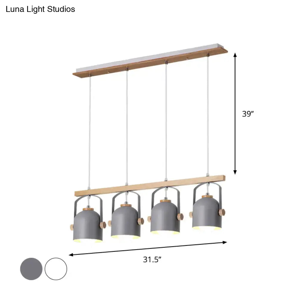 Decorbites modern grey dome shade chandelier with wooden accents and four hanging metal lamp shades for island lighting