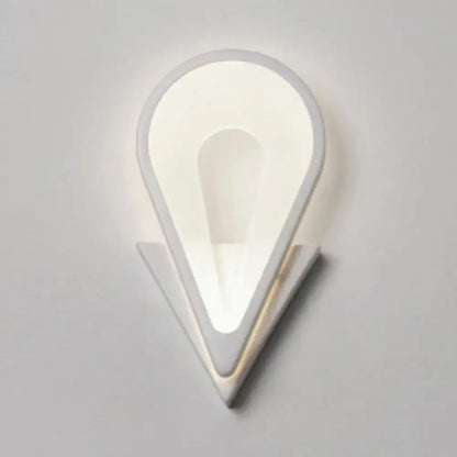 Modern white heart led wall sconce with a sleek teardrop design and layered geometric accents for minimalist bedrooms