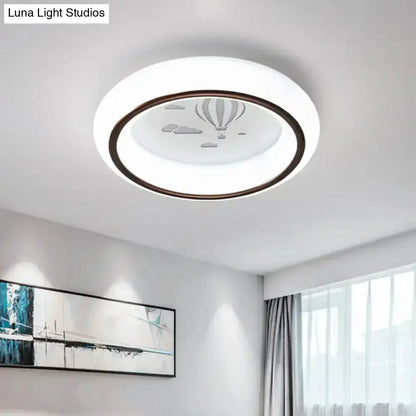 Decorbites contemporary led ceiling lamp with white diffuser, dark brown rim, and hot air balloon design
