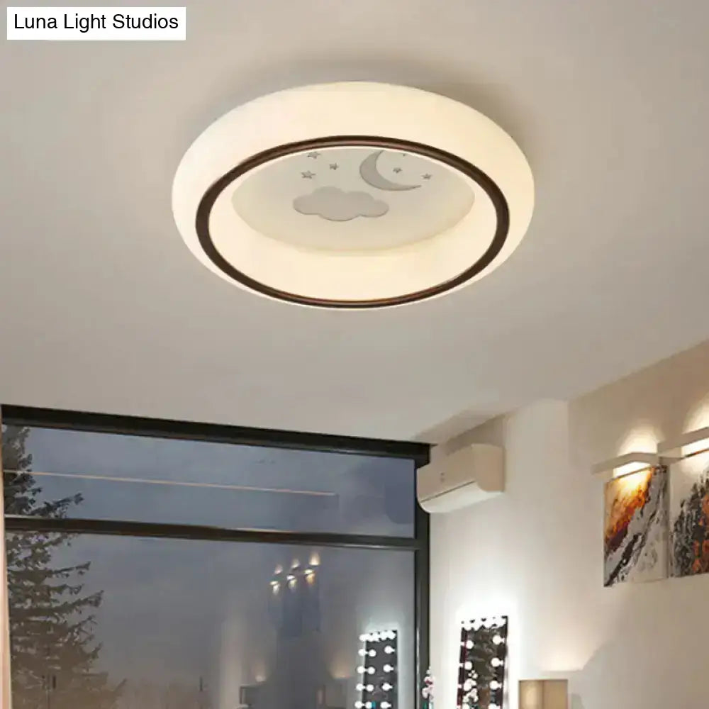 DecorBites™ contemporary LED ceiling lamp with soft white glow featuring moon deer and hot air balloon design