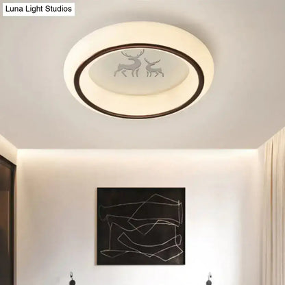 Decorbites contemporary led ceiling lamp with frosted white diffuser dark brown rim and subtle hot air balloon design