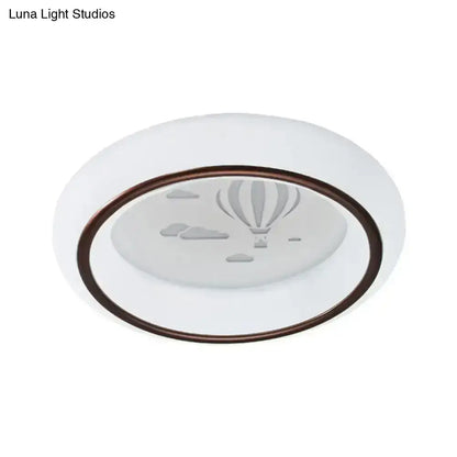 Decorbites™ contemporary white led ceiling lamp with bronze rim and etched hot air balloon design flush light