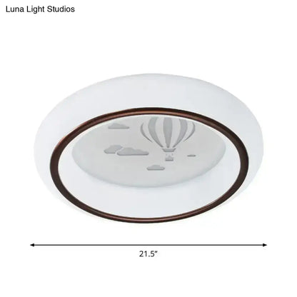 Decorbites™ contemporary led ceiling lamp in white with bronze rim and etched hot air balloon design flush light