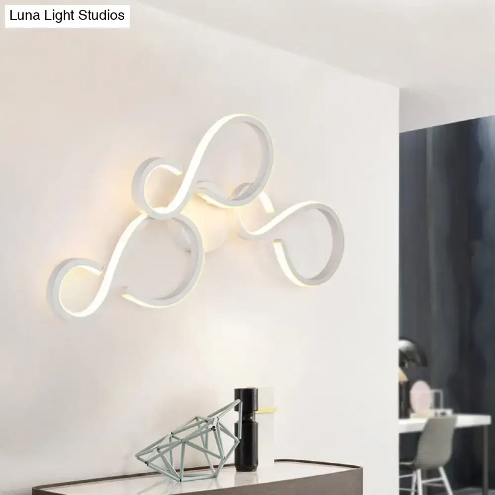 Modern white infinity-shaped wall sconce led light with bulb included featuring a sleek, spiral design for living rooms