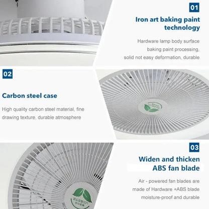Modern white decorbites invisible blade led ceiling fan with carbon steel casing and abs plastic blades for bedroom use